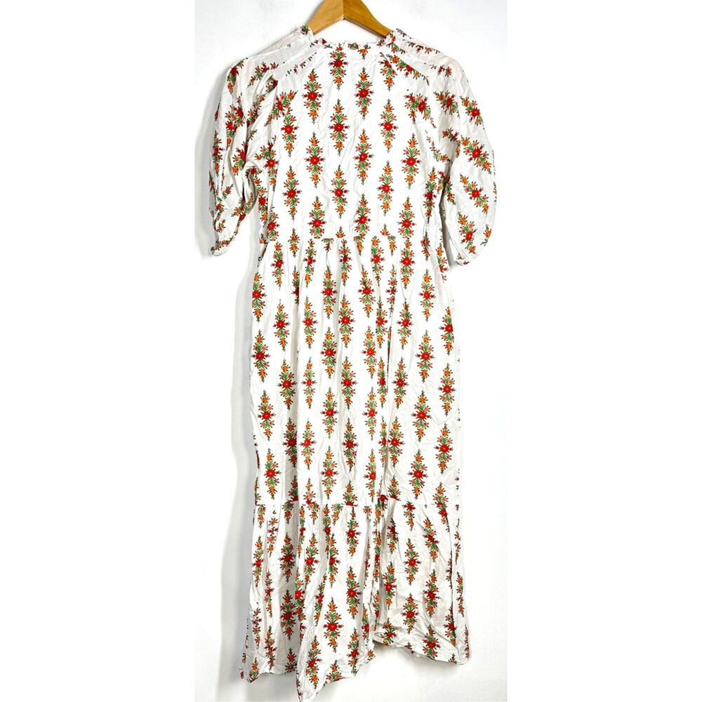 Banjanan Betty Dress Floral Raglan Sleeve Cinched Waist Tiered Maxi White Large - Picture 3 of 10